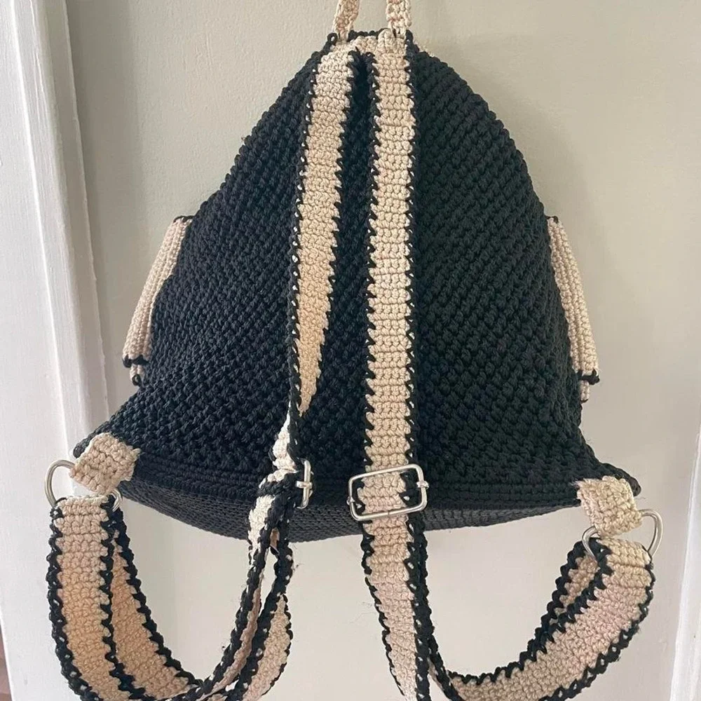 Giant Bow Crochet Macrame Adjustable Drawstring Backpack